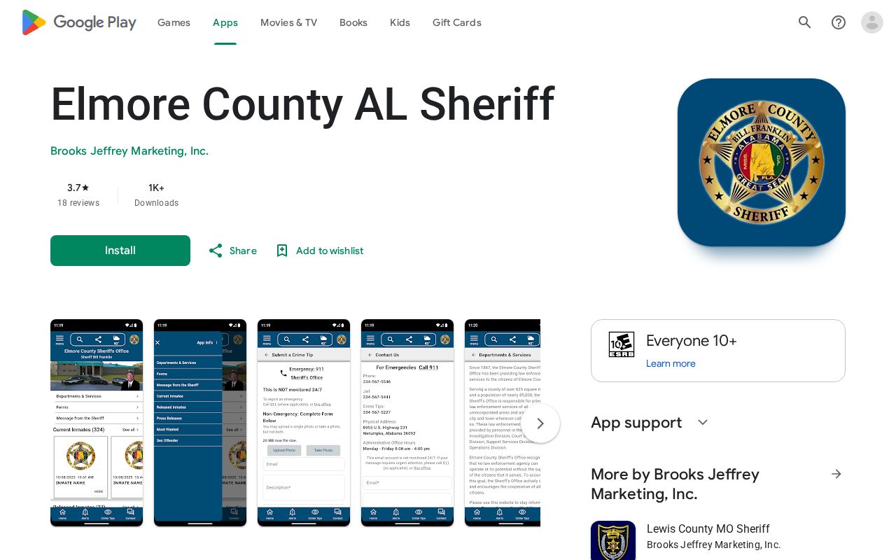 Google Play listing for the Elmore County Alabama Sheriff app
