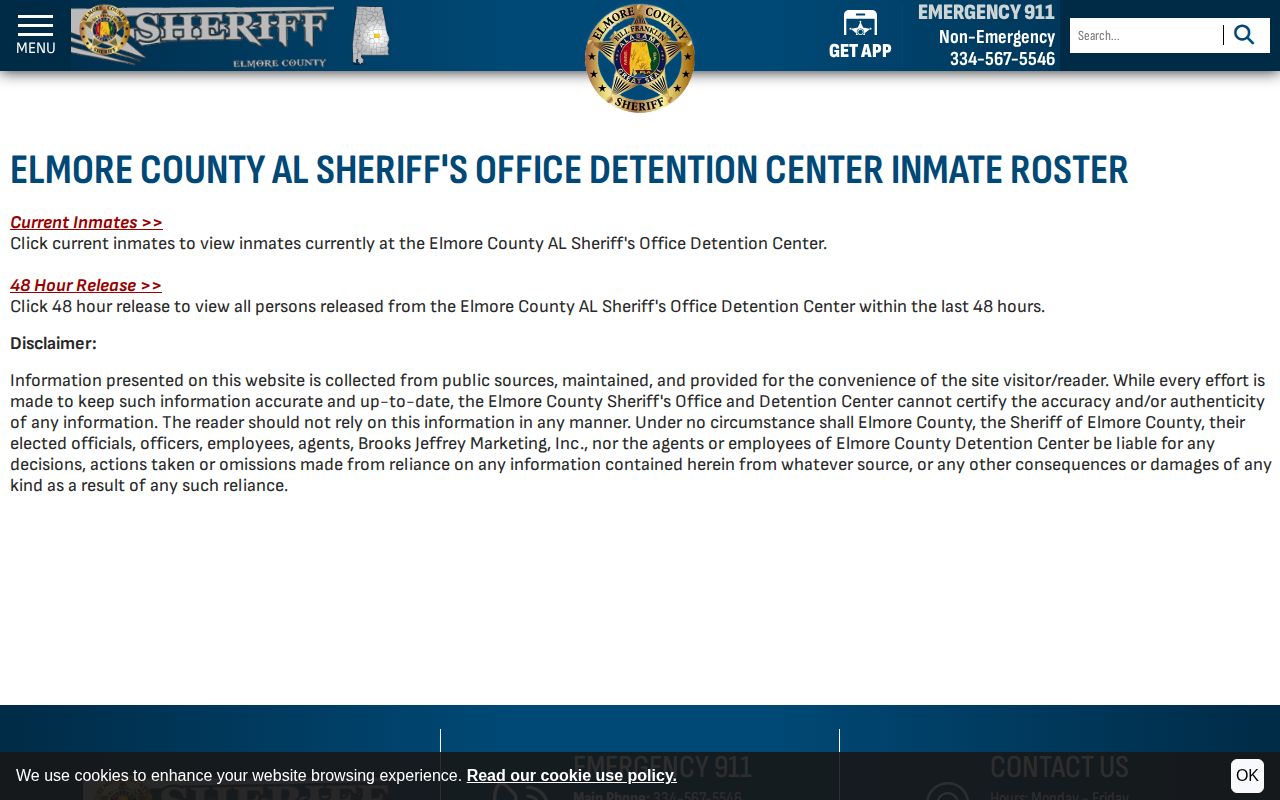 Elmore County Sheriff inmate roster disclaimer gateway