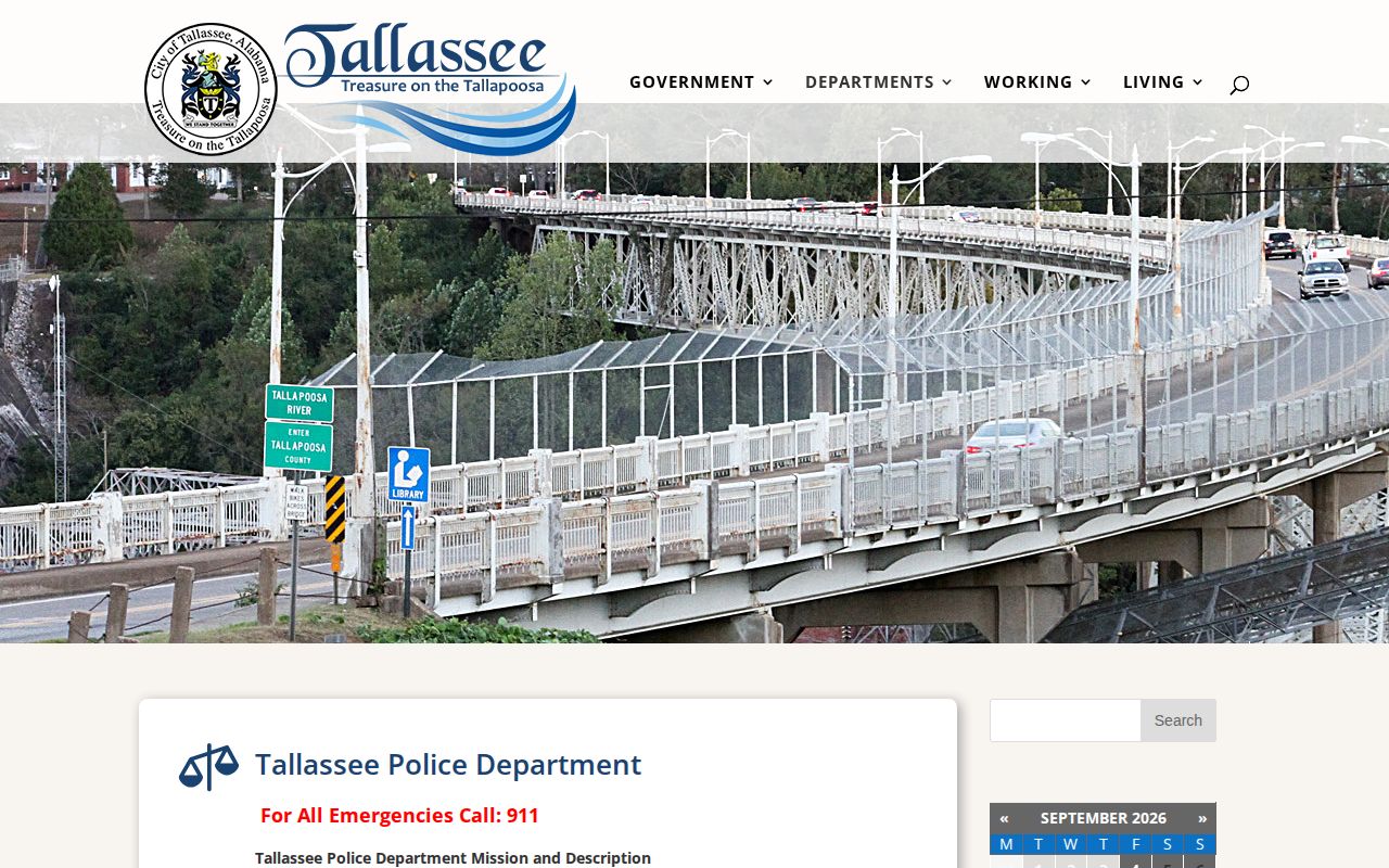 Official Tallassee Police Department webpage with agency contact information