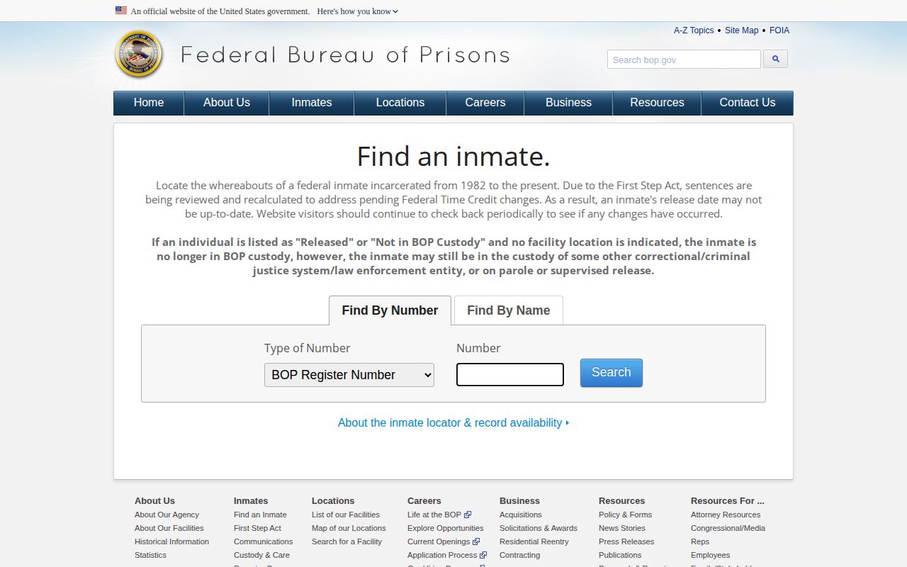 Federal BOP custody locator separate from Elmore County VINELink arrest records