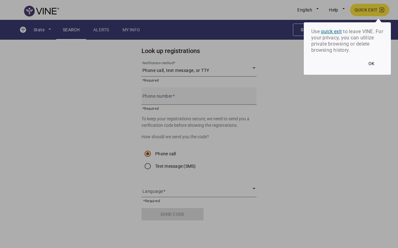 VINELink release and transfer alert registration for Elmore County custody records